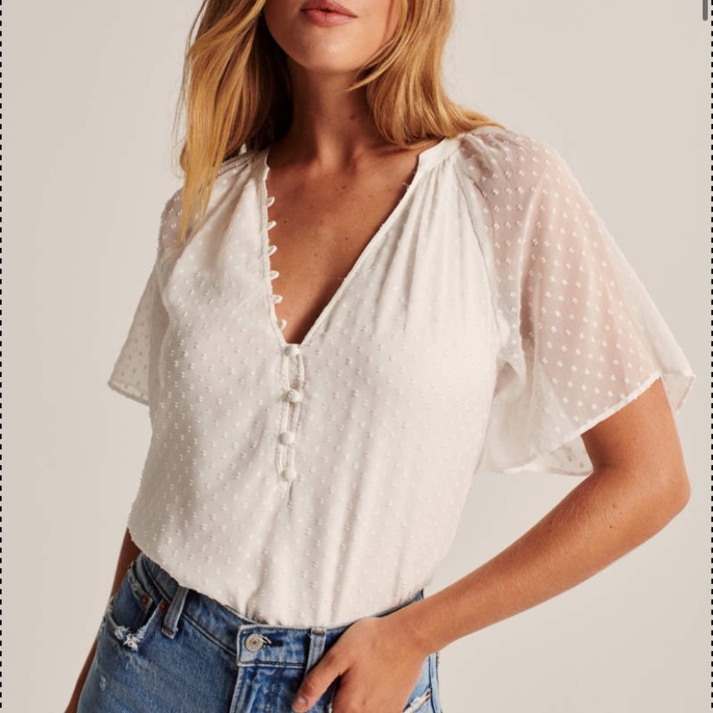 Abercrombie clipdot button-up bodysuit NWT white